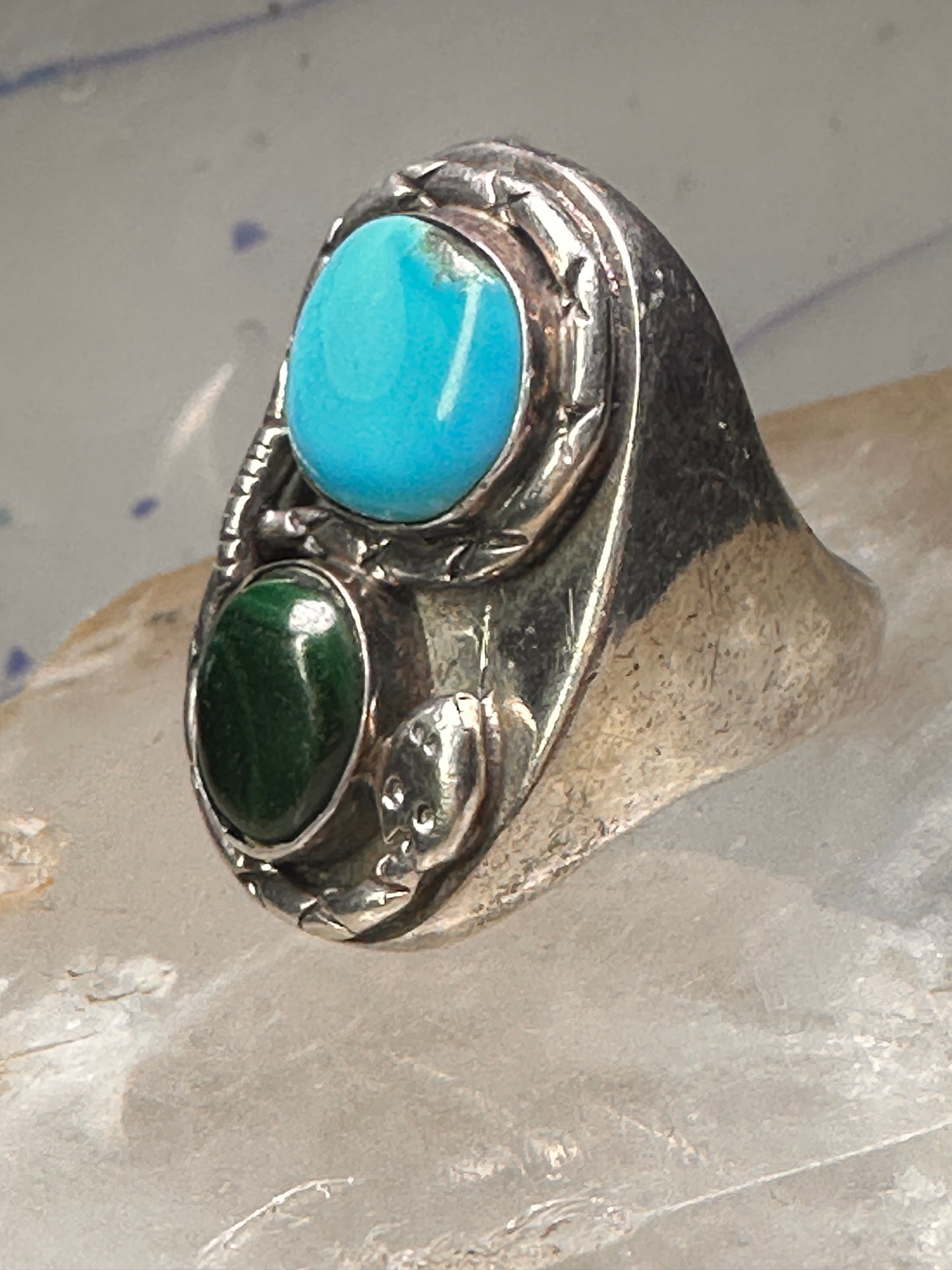 Navajo Ring Snake Turquoise malachite band size 10.5 sterling silver men women