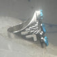 Vintage Sterling Silver Morenci Blue Turquoise Three Stone Leaf Ring Size 9.50 925