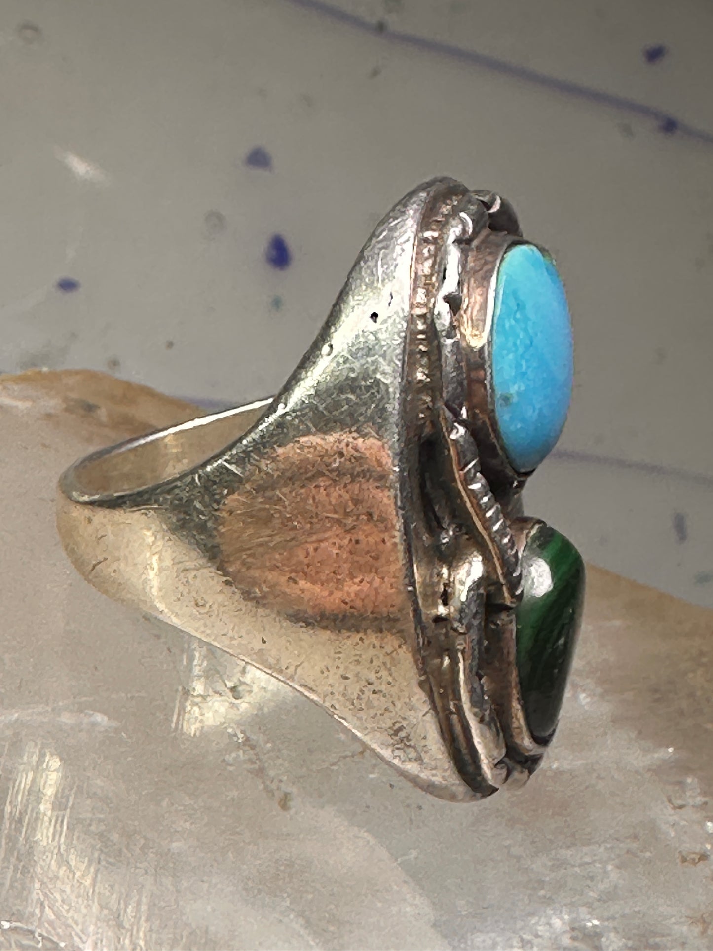 Navajo Ring Snake Turquoise malachite band size 10.5 sterling silver men women