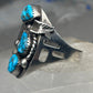 Vintage Sterling Silver Morenci Blue Turquoise Three Stone Leaf Ring Size 9.50 925