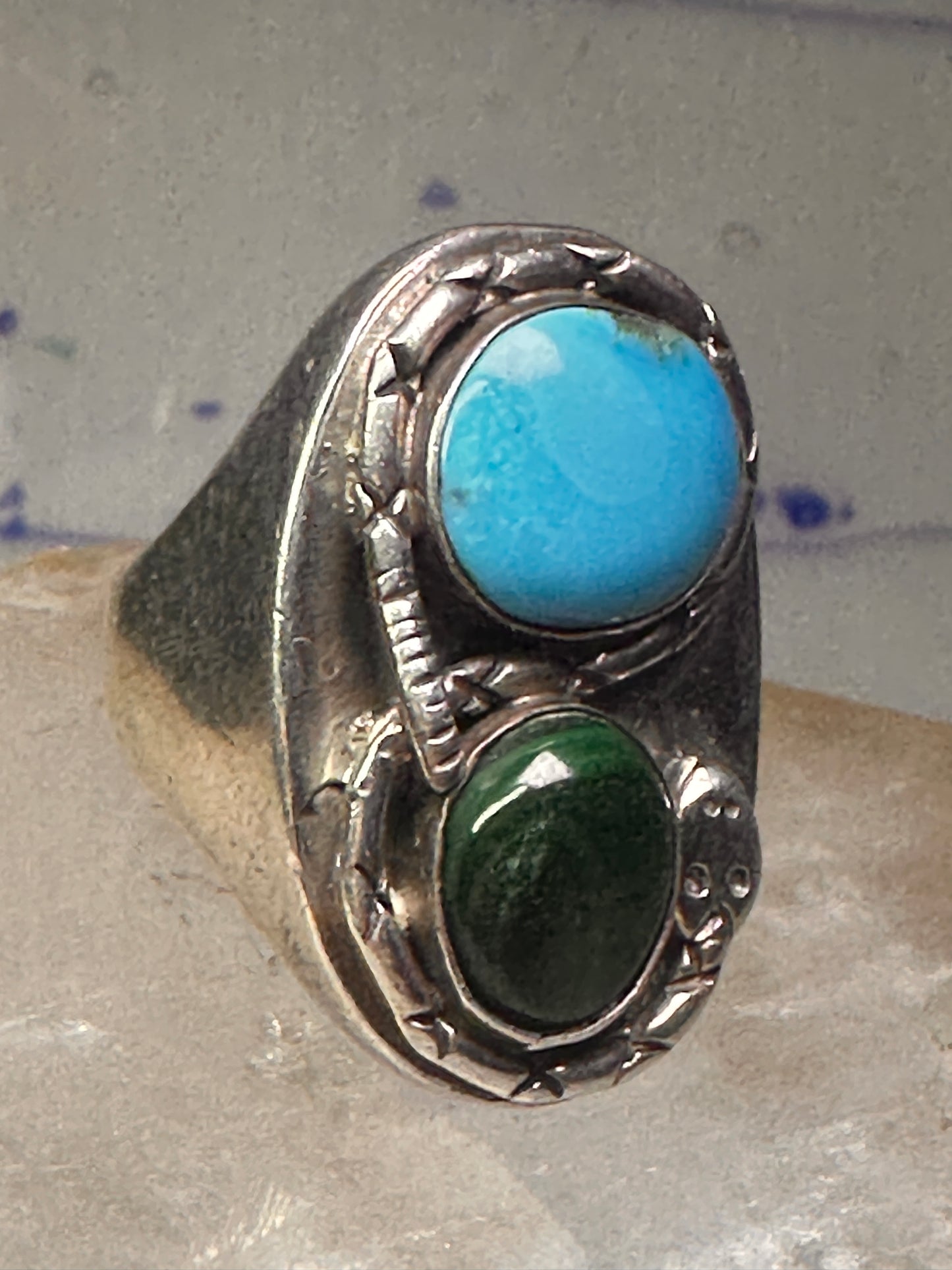 Navajo Ring Snake Turquoise malachite band size 10.5 sterling silver men women