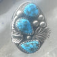Vintage Sterling Silver Morenci Blue Turquoise Three Stone Leaf Ring Size 9.50 925