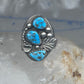 Vintage Sterling Silver Morenci Blue Turquoise Three Stone Leaf Ring Size 9.50 925