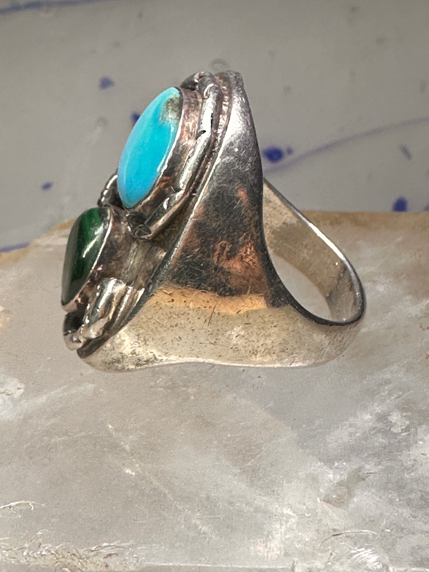 Navajo Ring Snake Turquoise malachite band size 10.5 sterling silver men women