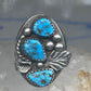 Vintage Sterling Silver Morenci Blue Turquoise Three Stone Leaf Ring Size 9.50 925
