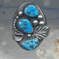 Vintage Sterling Silver Morenci Blue Turquoise Three Stone Leaf Ring Size 9.50 925