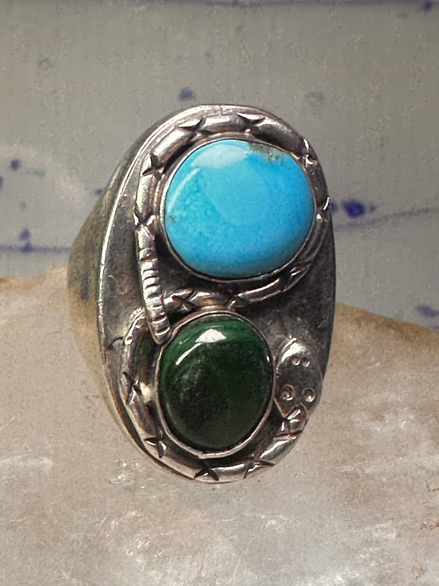 Navajo Ring Snake Turquoise malachite band size 10.5 sterling silver men women