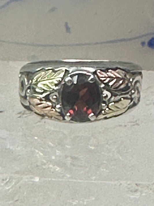 Black Hills ring garnet leaves wedding band size 7.7 sterling silver women men