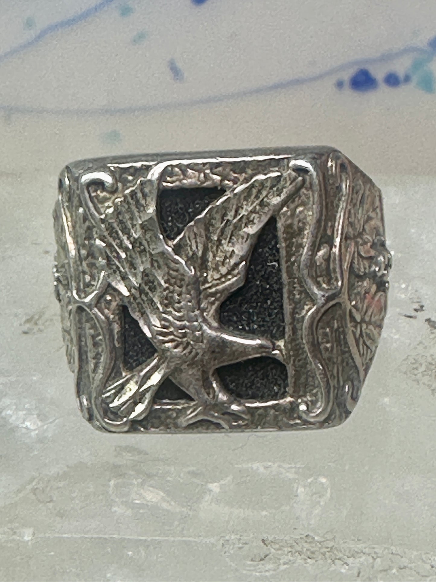 Black Hills ring Eagle onyx leaves band size 10.50 sterling silver women men