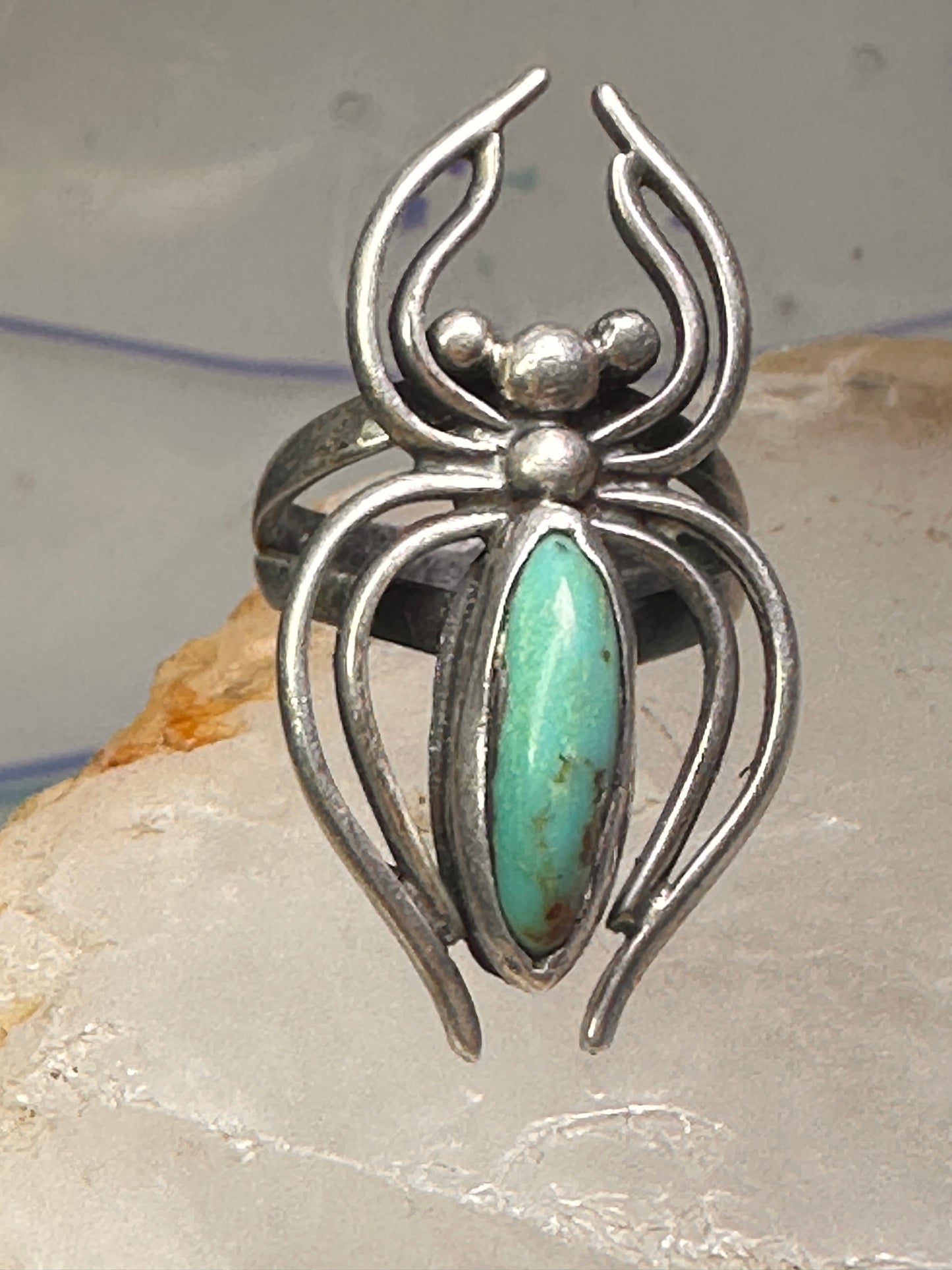 Navajo Ring Spider Turquoise band size 5.5 sterling silver men women