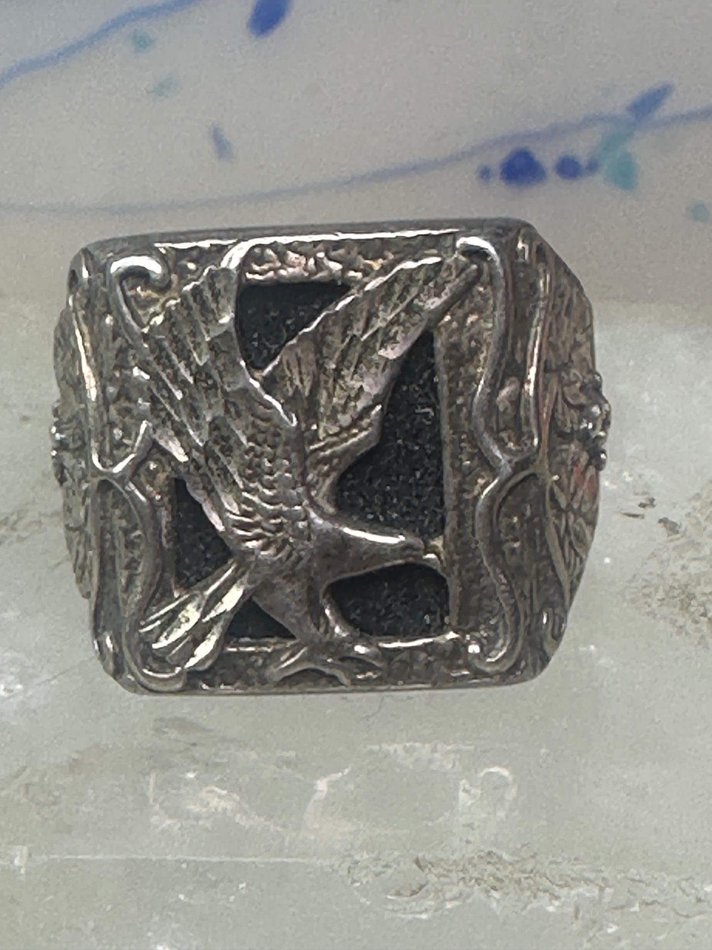 Black Hills ring Eagle onyx leaves band size 10.50 sterling silver women men