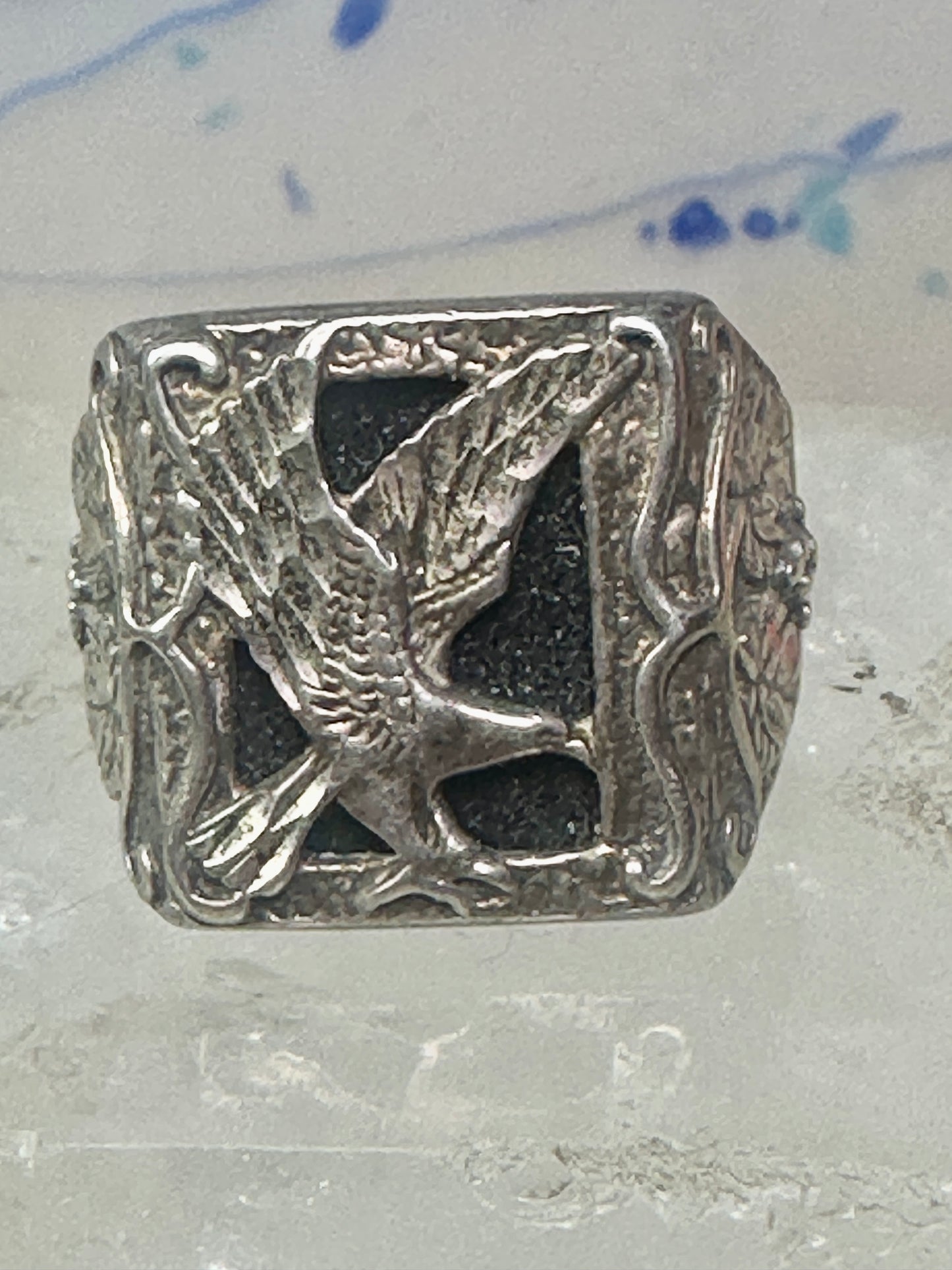 Black Hills ring Eagle onyx leaves band size 10.50 sterling silver women men