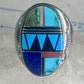 Zuni ring turquoise geometric inlay Size 11 sterling silver women men