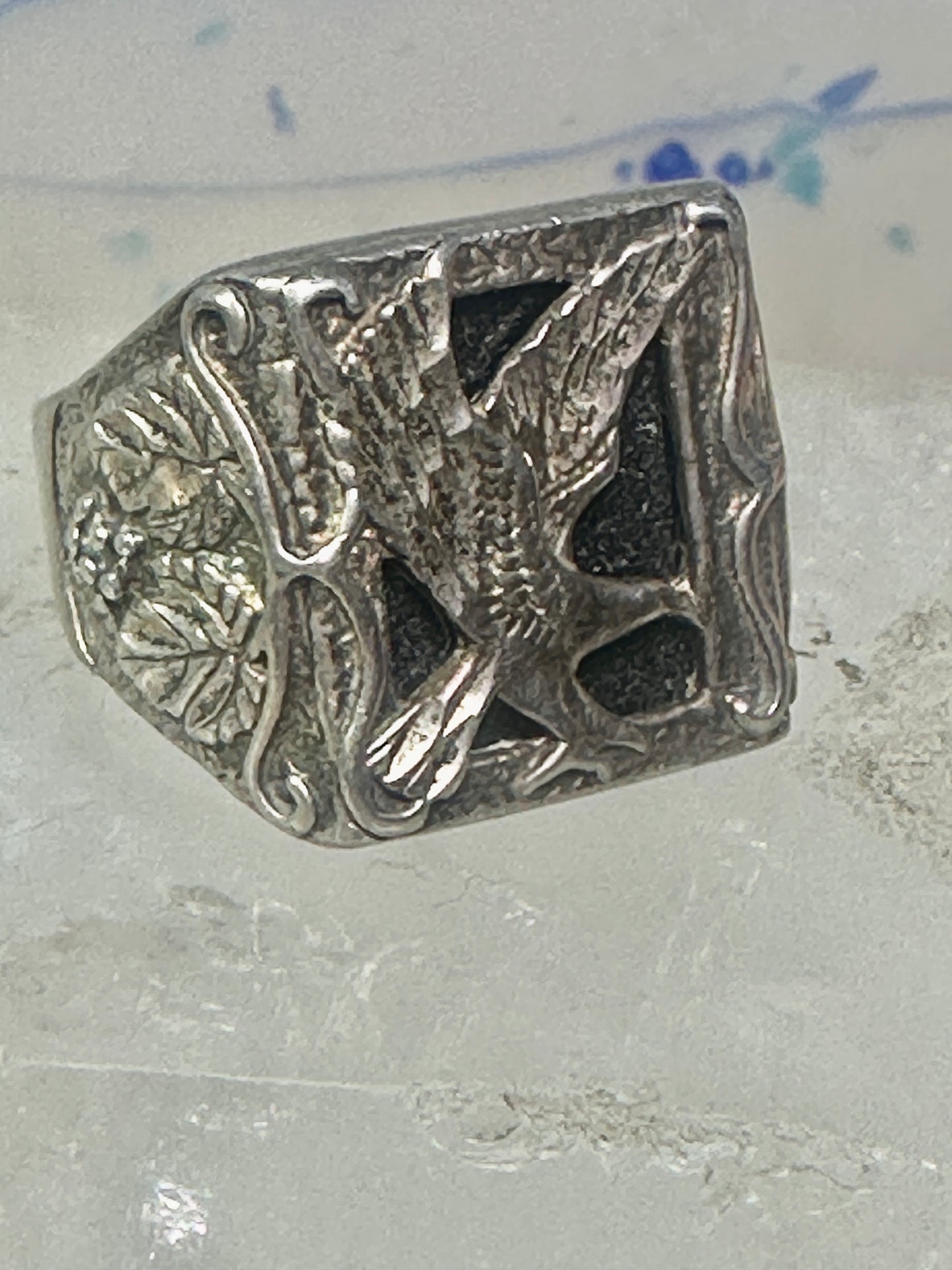 Black Hills ring Eagle onyx leaves band size 10.50 sterling silver women men