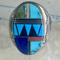 Zuni ring turquoise geometric inlay Size 11 sterling silver women men