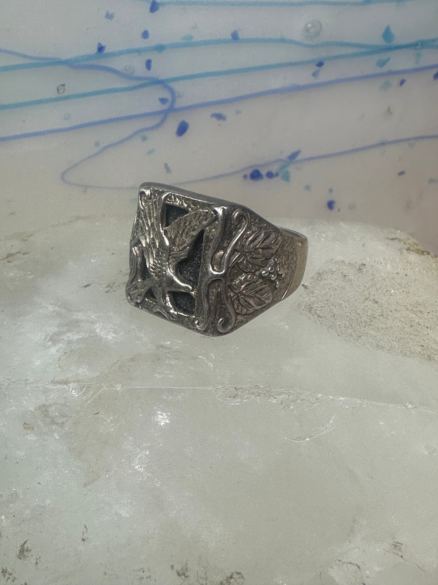 Black Hills ring Eagle onyx leaves band size 10.50 sterling silver women men