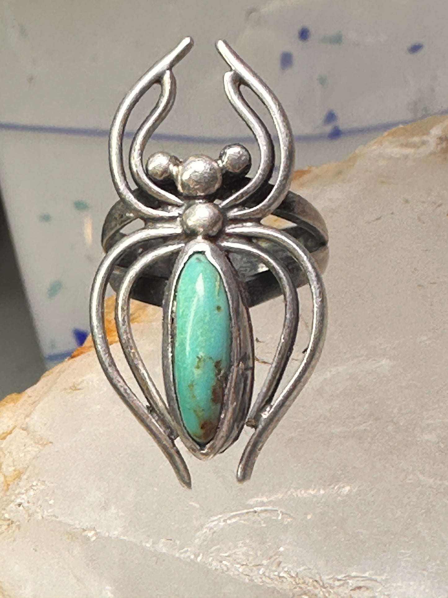 Navajo Ring Spider Turquoise band size 5.5 sterling silver men women