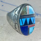 Zuni ring turquoise geometric inlay Size 11 sterling silver women men