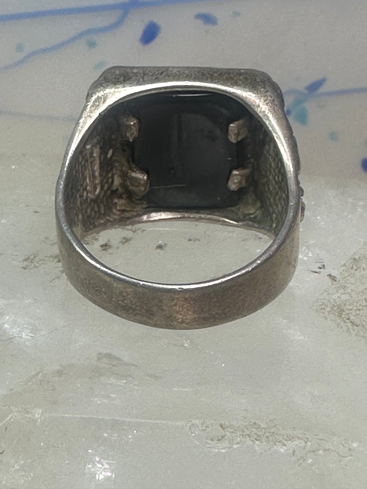 Black Hills ring Eagle onyx leaves band size 10.50 sterling silver women men