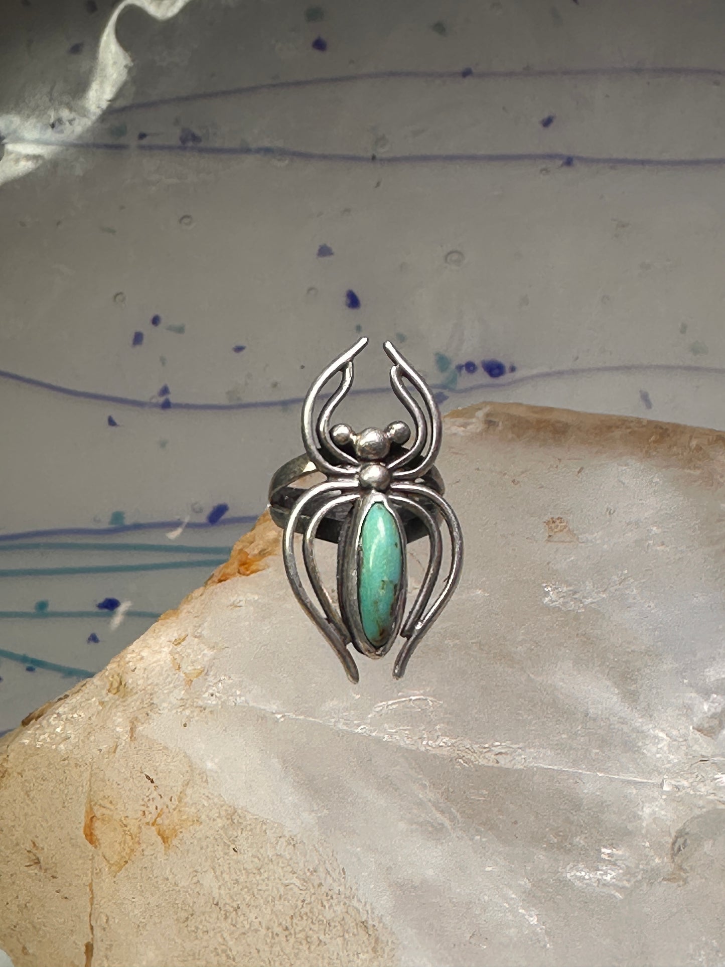 Navajo Ring Spider Turquoise band size 5.5 sterling silver men women