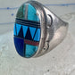 Zuni ring turquoise geometric inlay Size 11 sterling silver women men