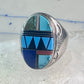 Zuni ring turquoise geometric inlay Size 11 sterling silver women men