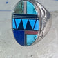 Zuni ring turquoise geometric inlay Size 11 sterling silver women men