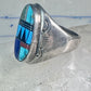 Zuni ring turquoise geometric inlay Size 11 sterling silver women men