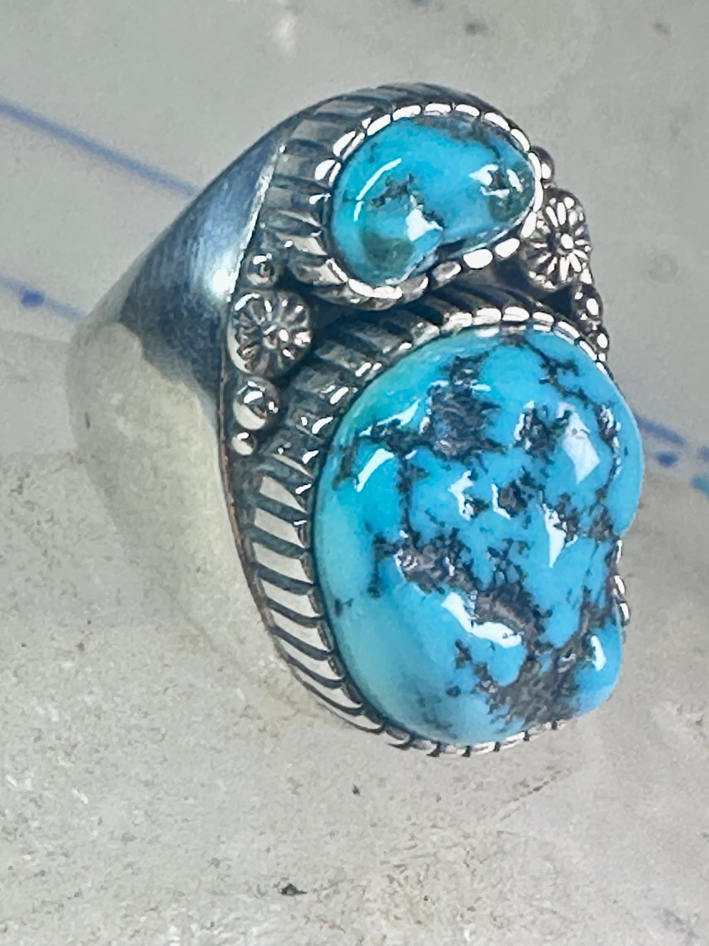 Navajo ring turquoise Size 10.75 Heavy sterling silver women men signed WT