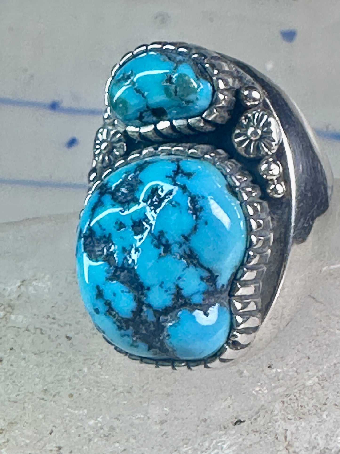 Navajo ring turquoise Size 10.75 Heavy sterling silver women men signed WT