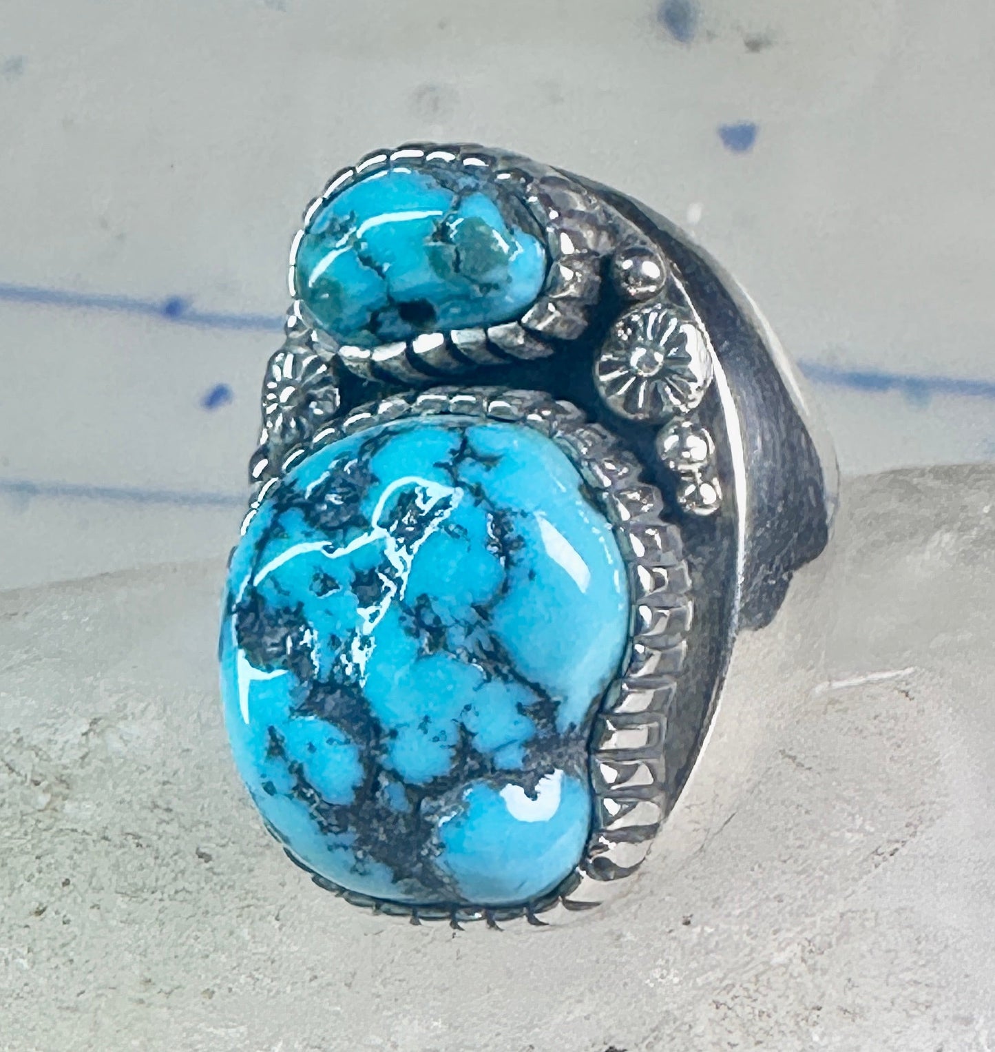 Navajo ring turquoise Size 10.75 Heavy sterling silver women men signed WT