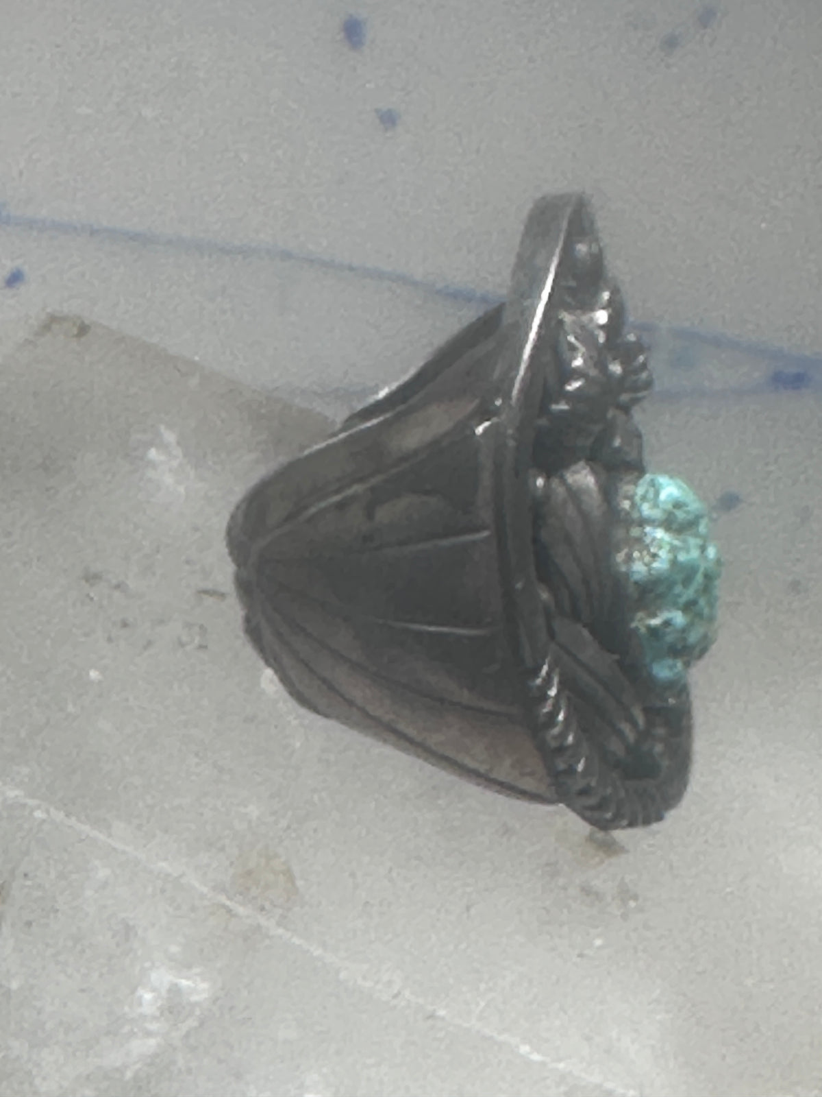 Vintage Sterling Silver Royston Green Turquoise Flower Leaf Ring Size 9 9.50 925