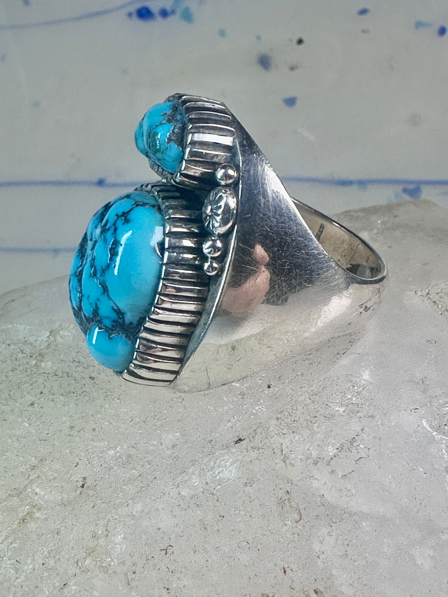 Navajo ring turquoise Size 10.75 Heavy sterling silver women men signed WT