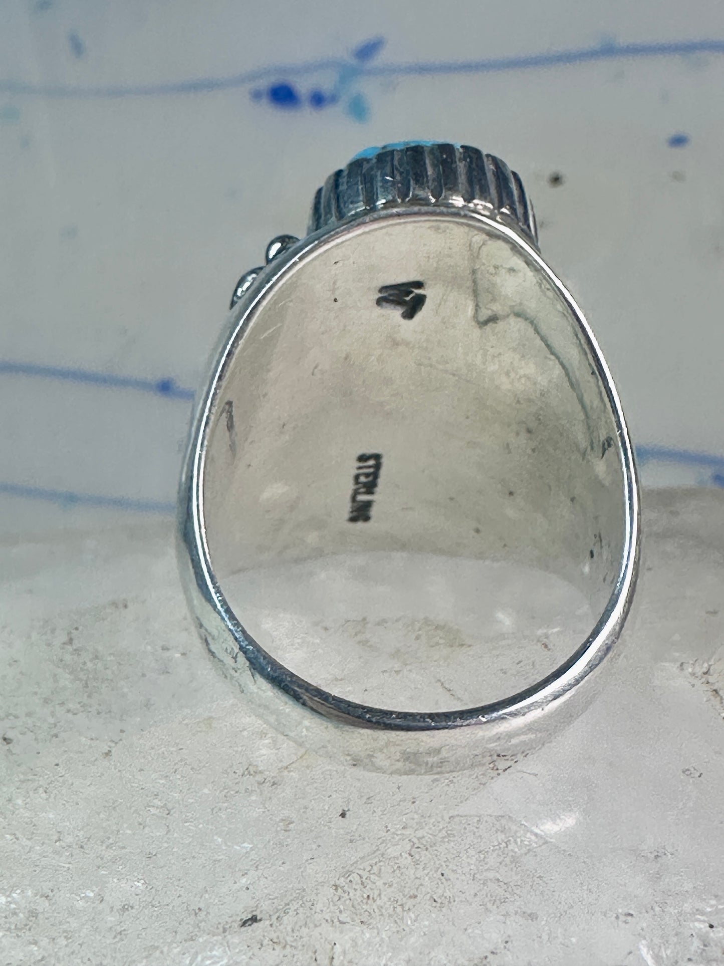 Navajo ring turquoise Size 10.75 Heavy sterling silver women men signed WT