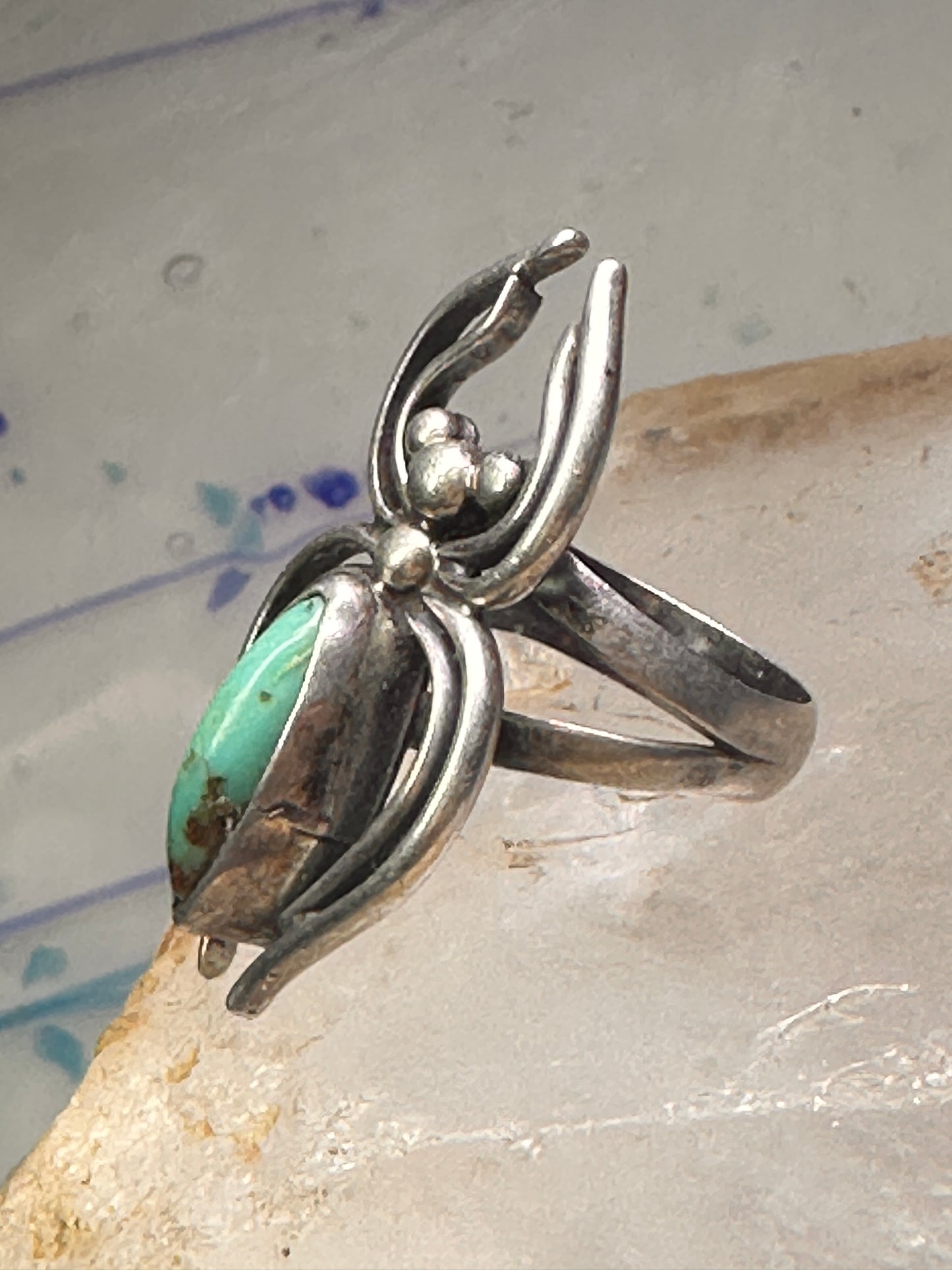 Navajo Ring Spider Turquoise band size 5.5 sterling silver men women