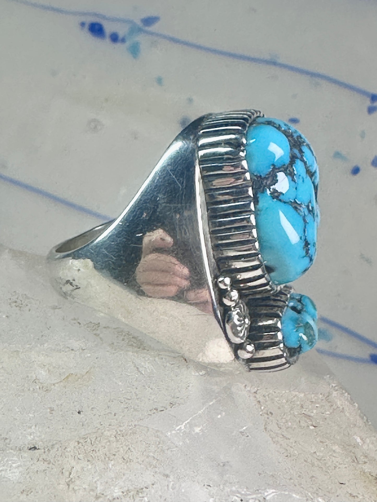 Navajo ring turquoise Size 10.75 Heavy sterling silver women men signed WT