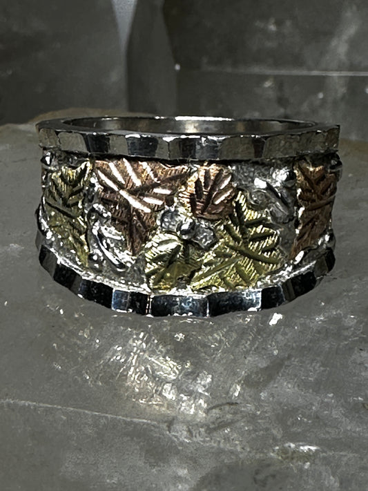 Leaf ring floral wedding band size 12.75 sterling silver women men