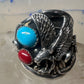 Eagle ring turquoise coral Navajo size 13.50 signed A sterling silver men