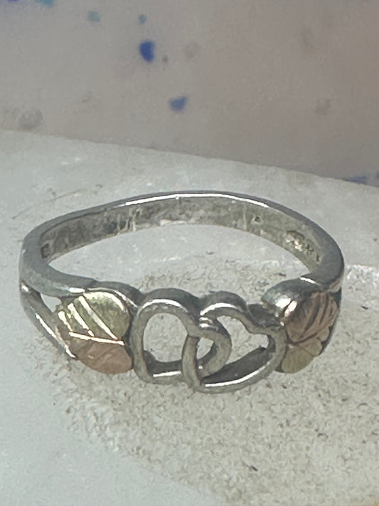Black Hills ring double heart band Valentine size 7.25 sterling silver women