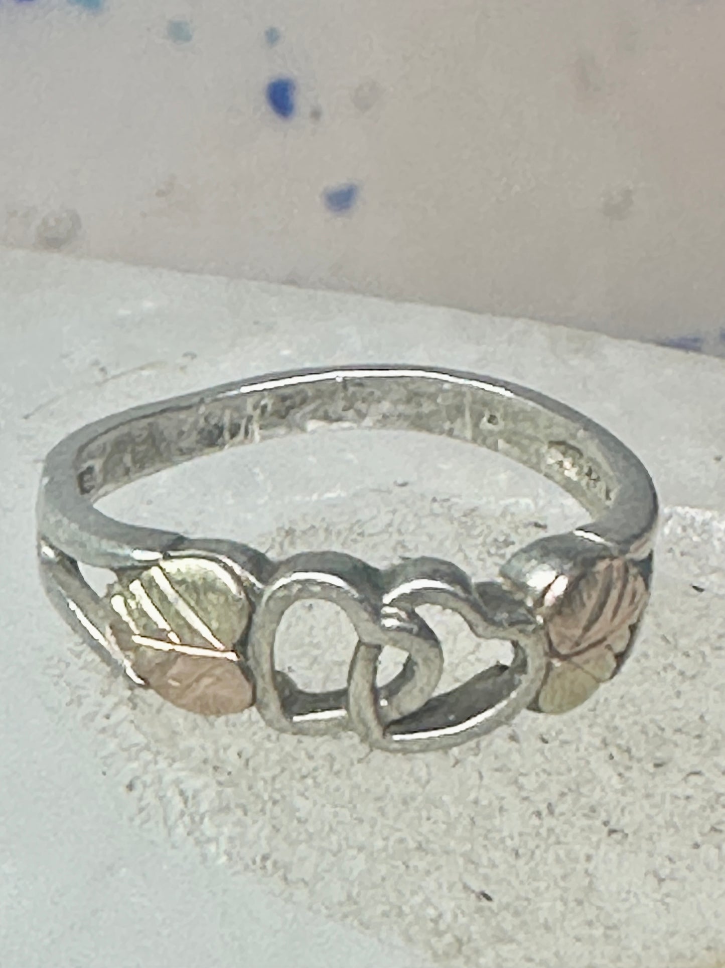 Black Hills ring double heart band Valentine size 7.25 sterling silver women