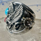 Eagle ring turquoise coral Navajo size 13.50 signed A sterling silver men