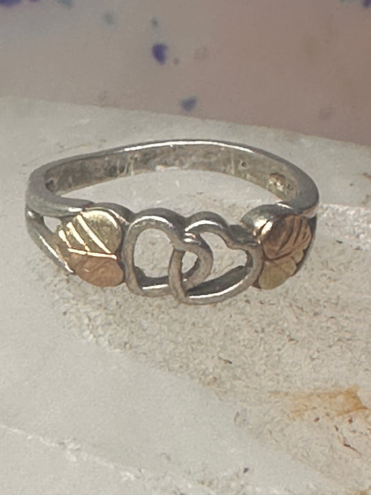 Black Hills ring double heart band Valentine size 7.25 sterling silver women