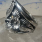 Eagle ring turquoise coral Navajo size 13.50 signed A sterling silver men