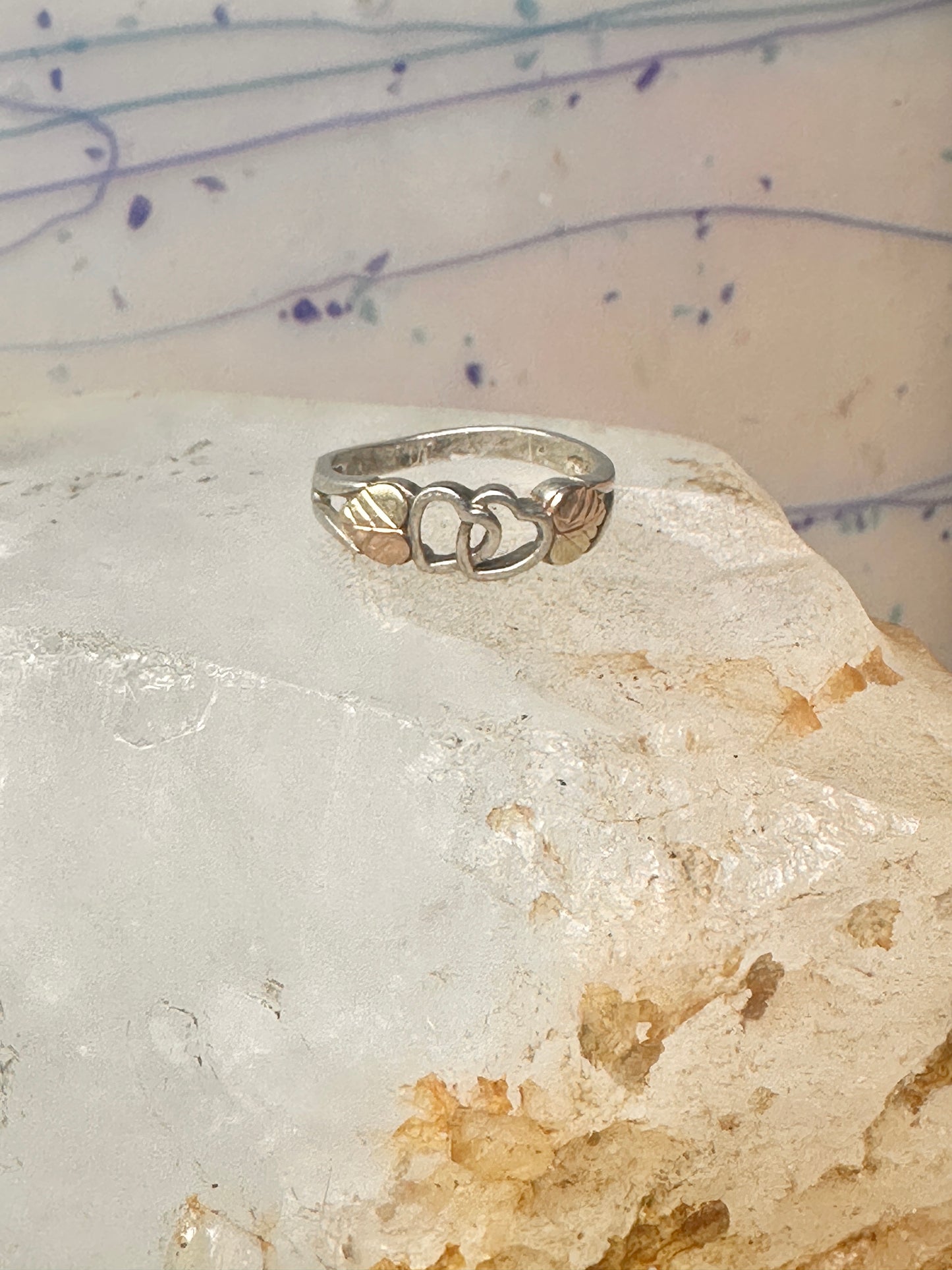 Black Hills ring double heart band Valentine size 7.25 sterling silver women