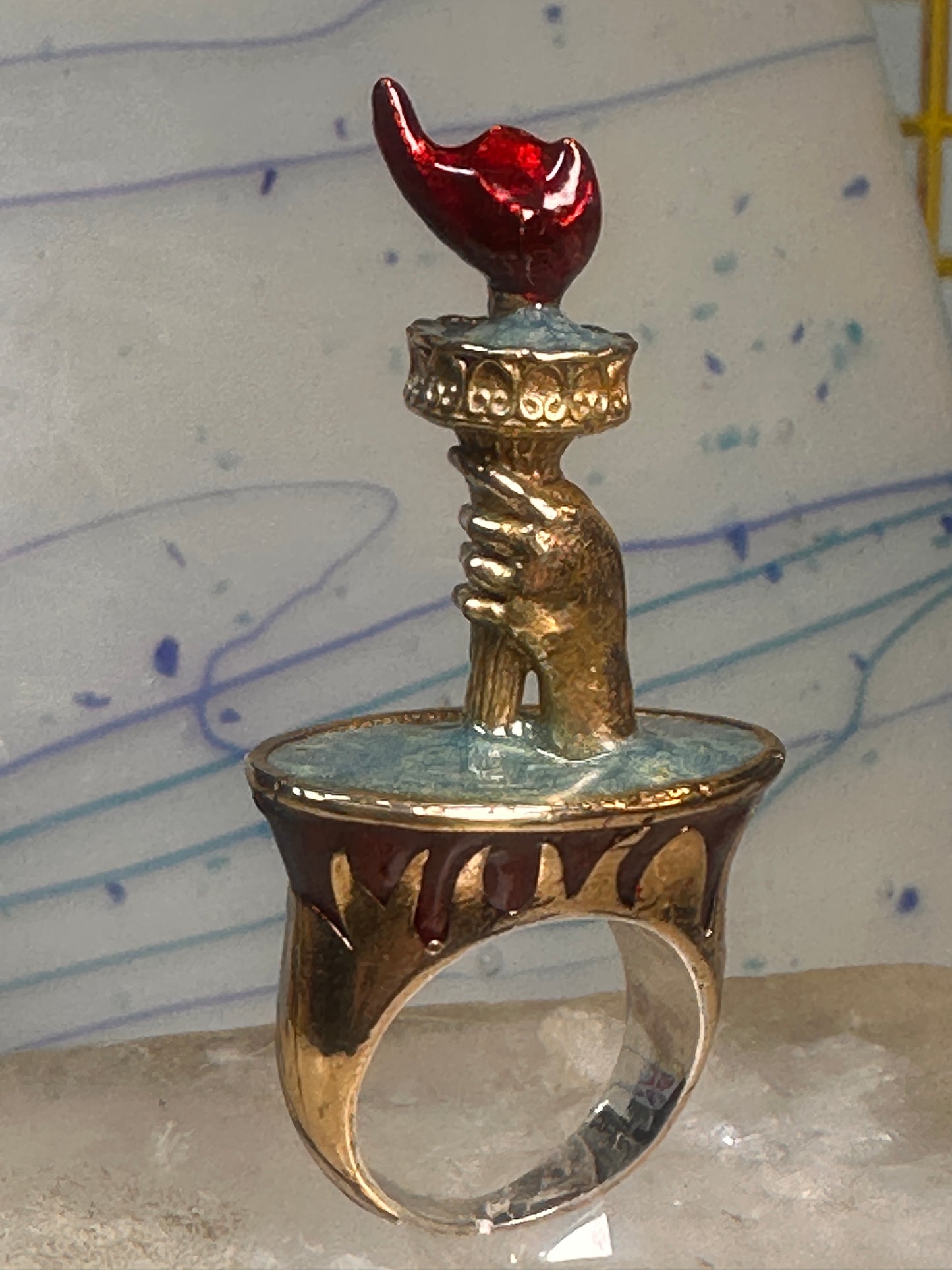 Statue of Liberty flame ring size 8 sterling silver women