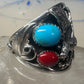 Eagle ring turquoise coral Navajo size 13.50 signed A sterling silver men