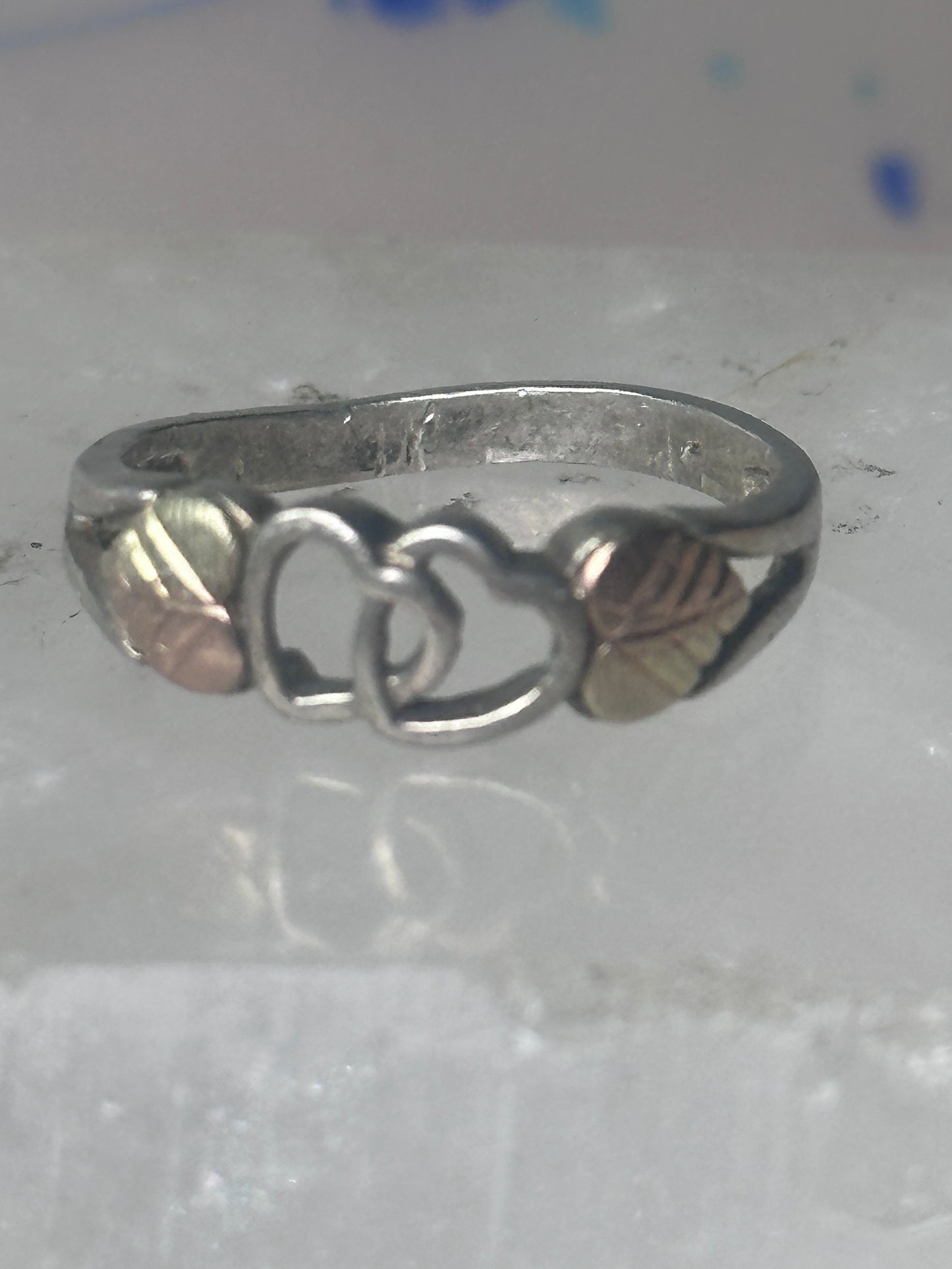 Black Hills ring double heart band Valentine size 7.25 sterling silver women