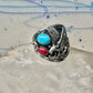 Eagle ring turquoise coral Navajo size 13.50 signed A sterling silver men