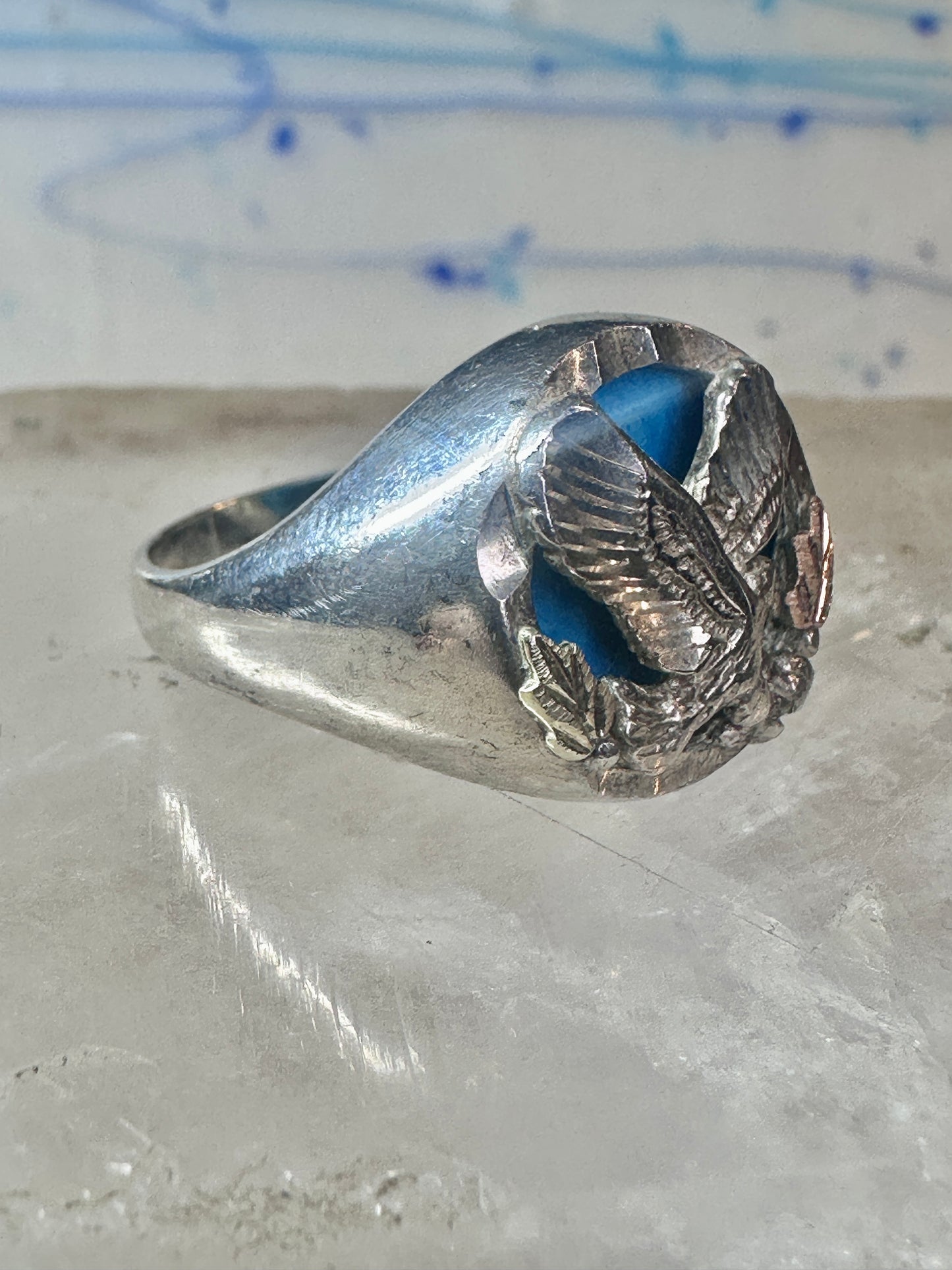 Black Hills Gold ring turquoise Eagle Size 7.25 sterling silver women men