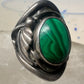 Malachite ring leaves feathers Navajo size 8 sterling silver women men